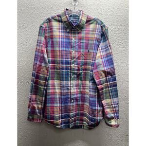 Ralph Lauren Button Down Shirt Mens L Plaid Multicolor Pony Logo Cotton